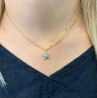 Jordan simple starfish necklace turquoise on model 