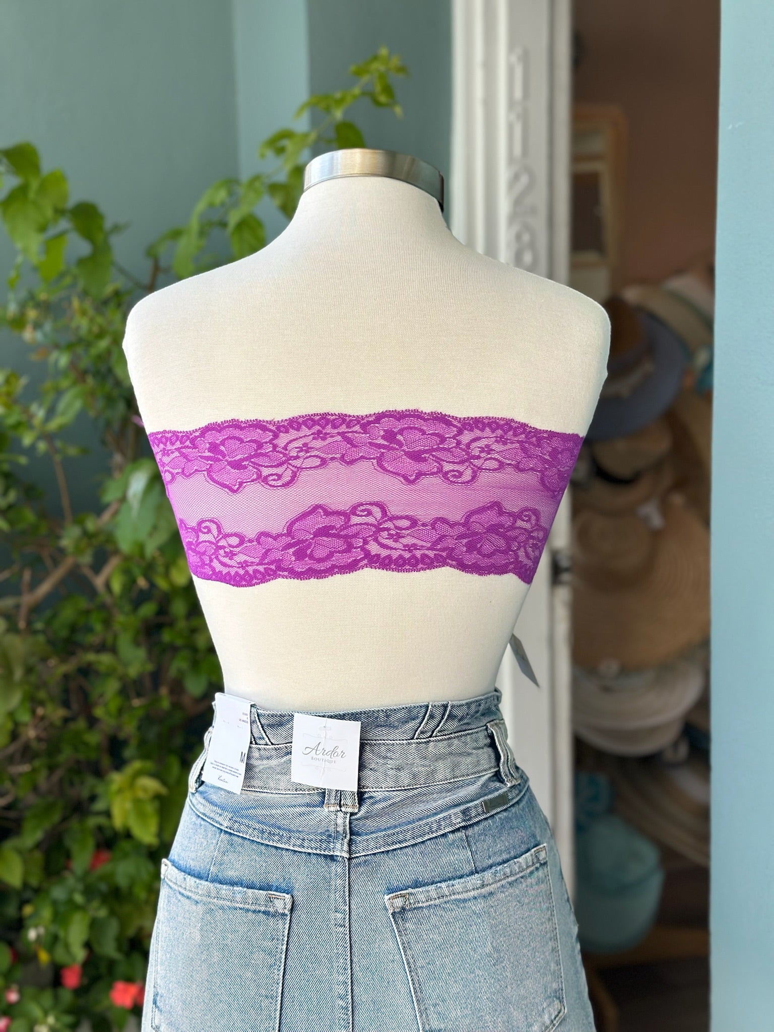 back of violet lace bandeau 