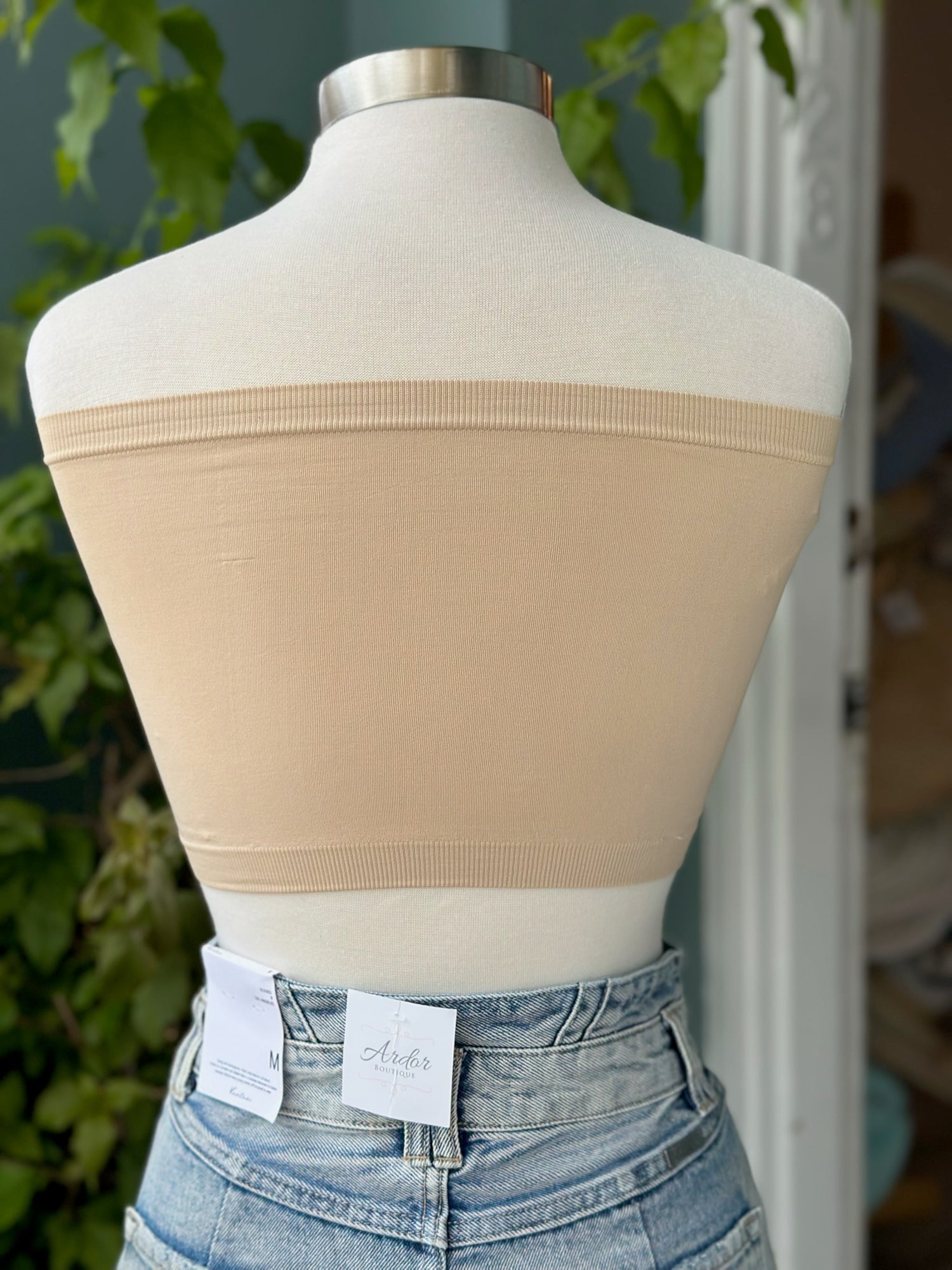 back of beige tube bandeau 