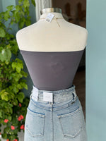 back of dark grey tube bandeau