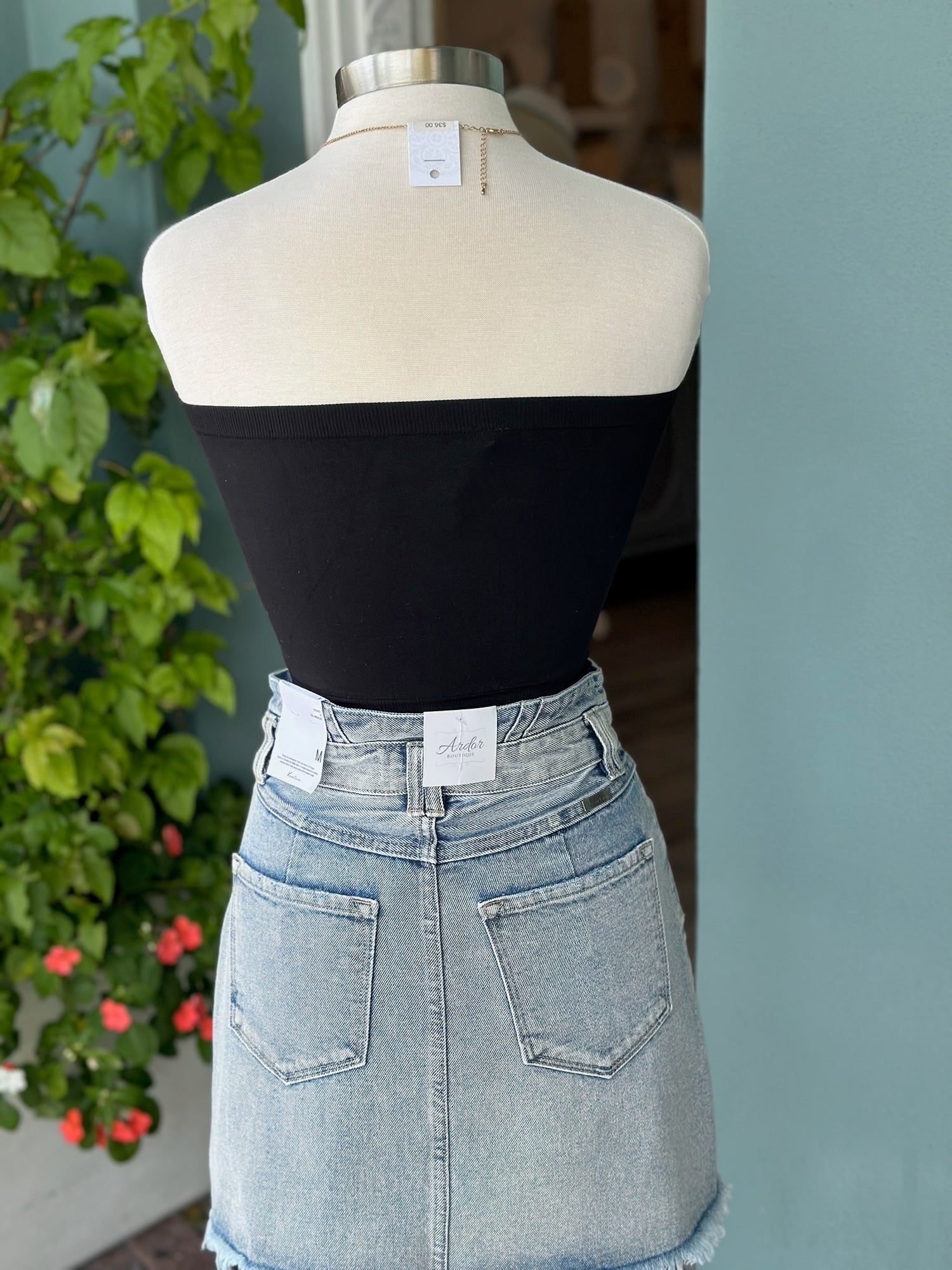 back of black tube bandeau