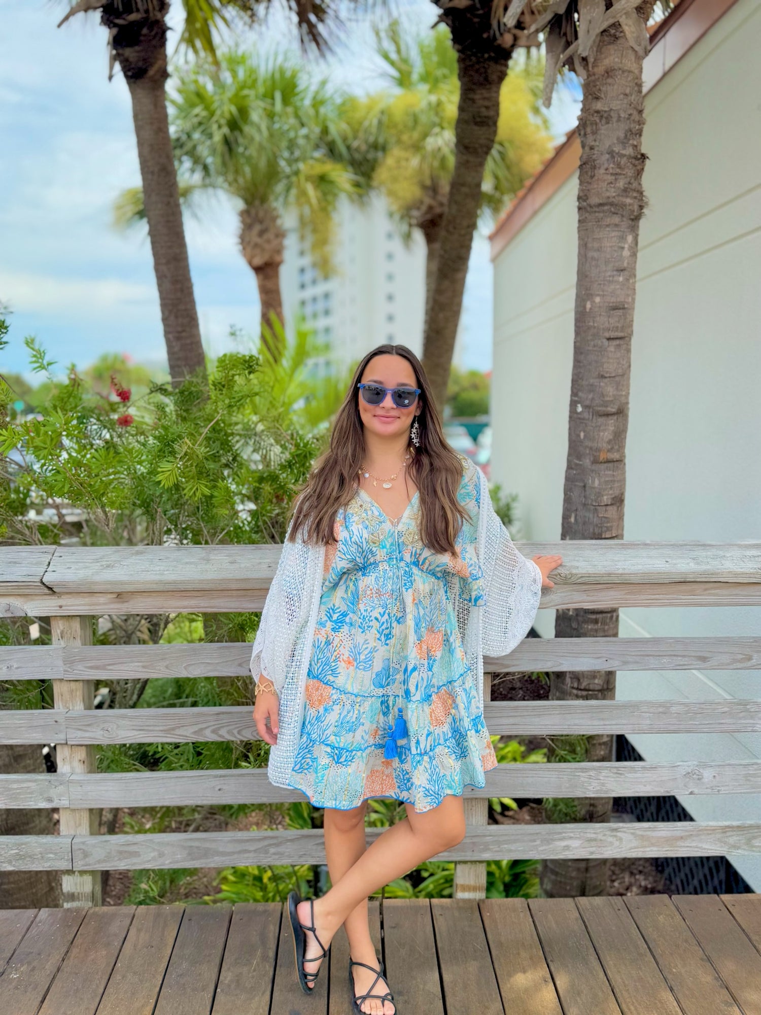 Amanda Short Dress in Blue Corals