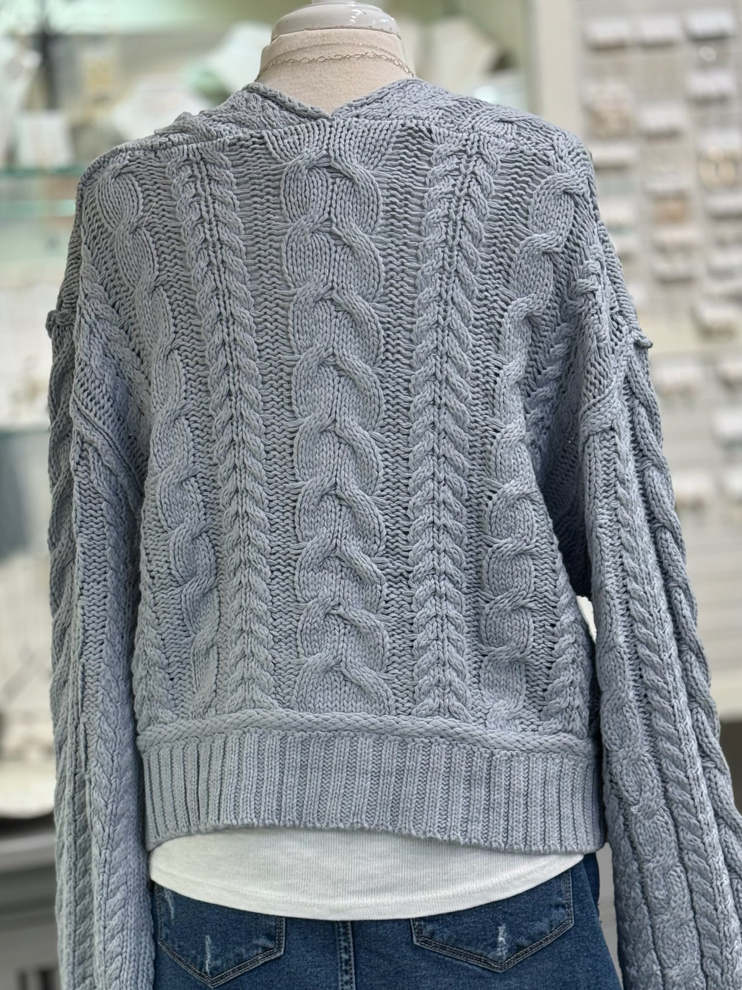 Mabel Sweater Cardigan in Blue Grey