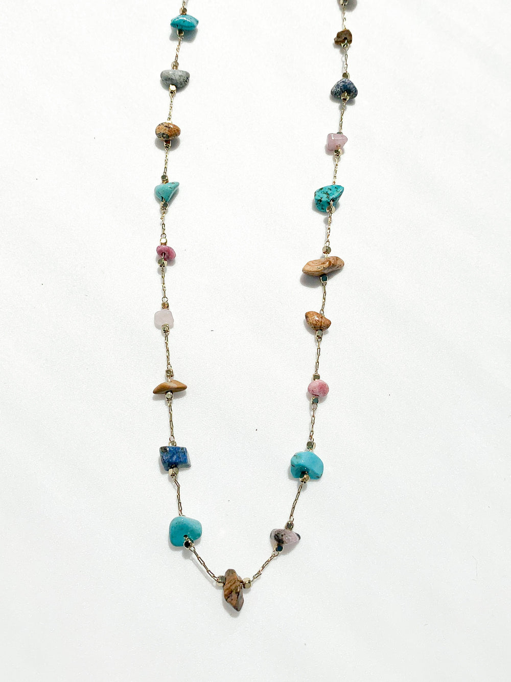 Karson Scattered Stone necklace in gold multi color stones