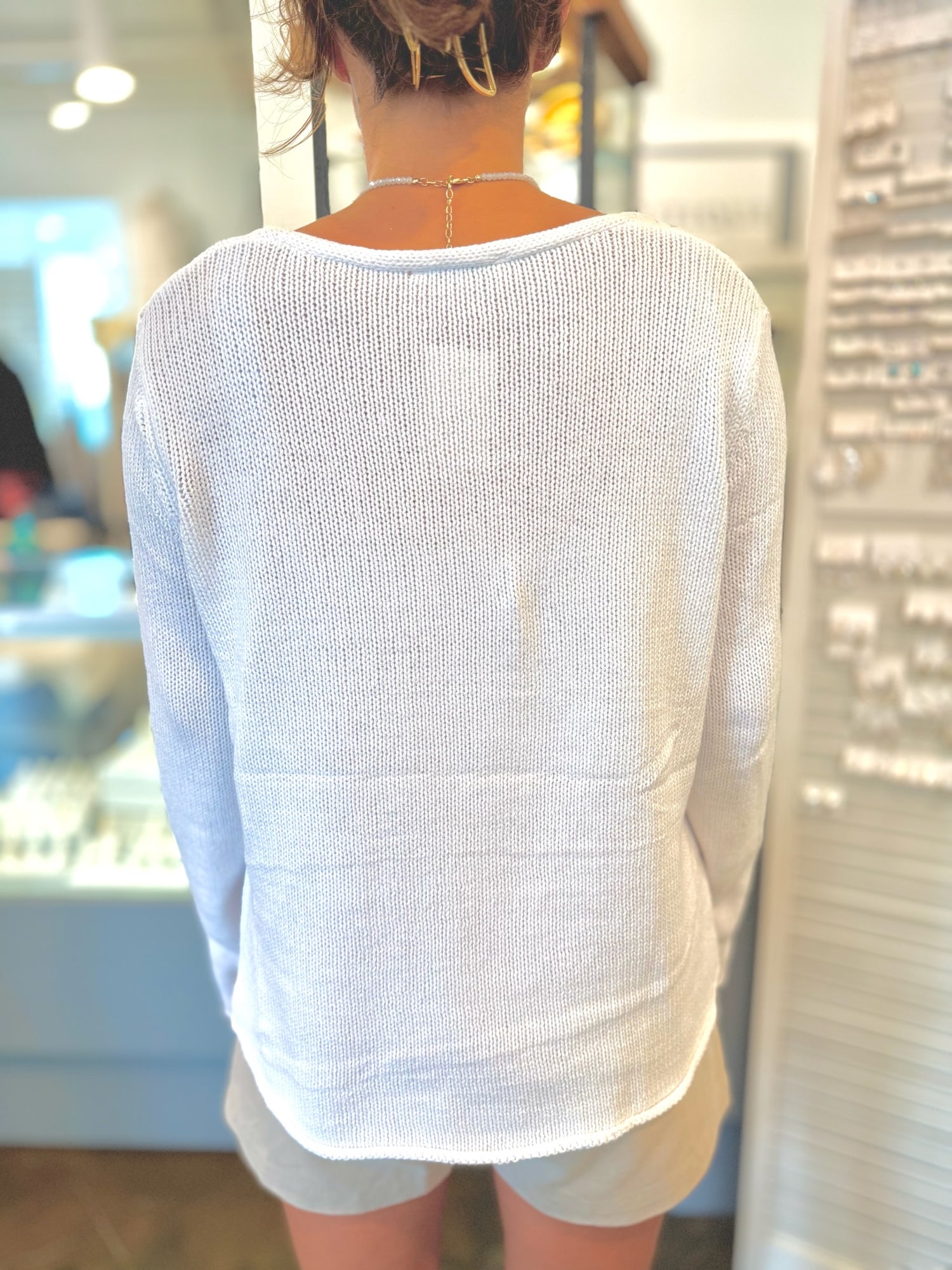 Back of Beach Sweater in Blue & White