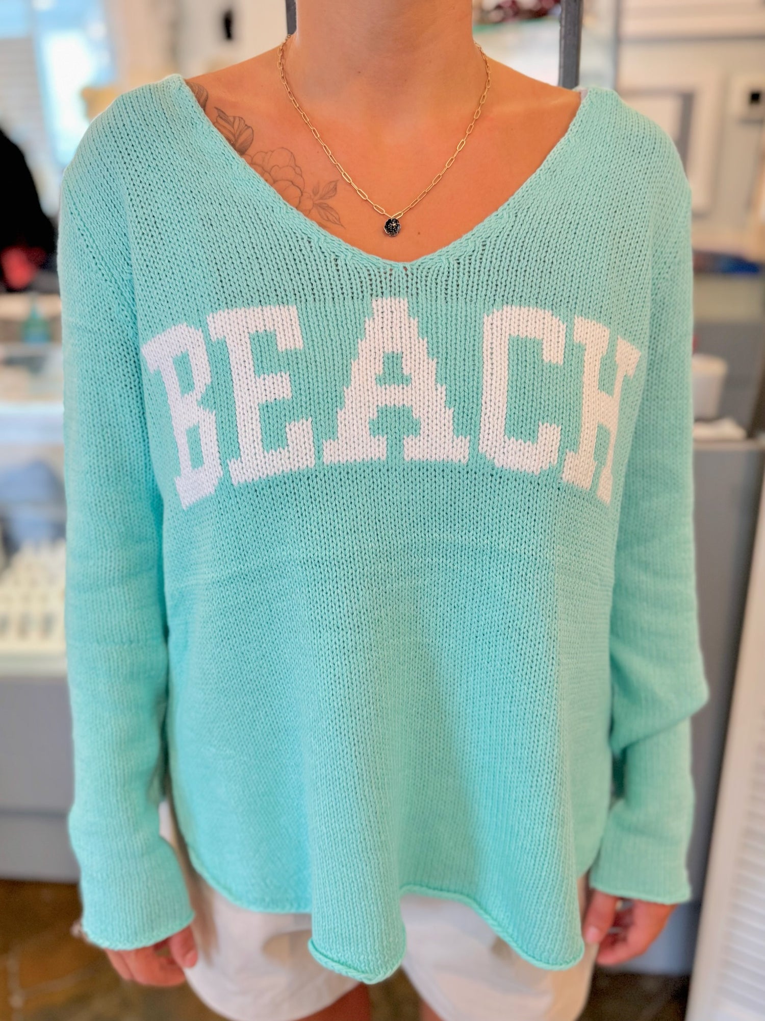 Front of Beach Sweater in Teal