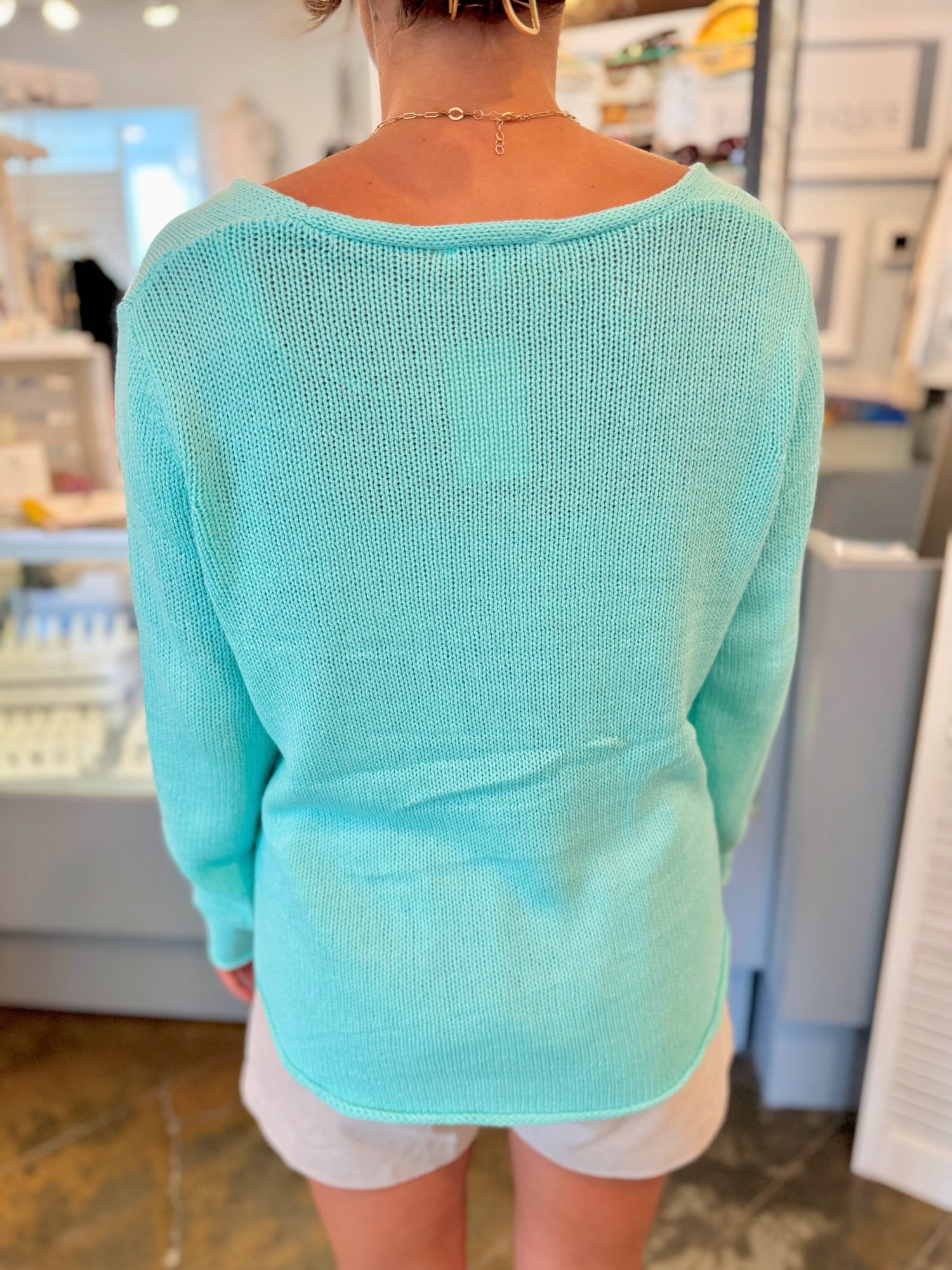 Back of Beach Sweater in Teal