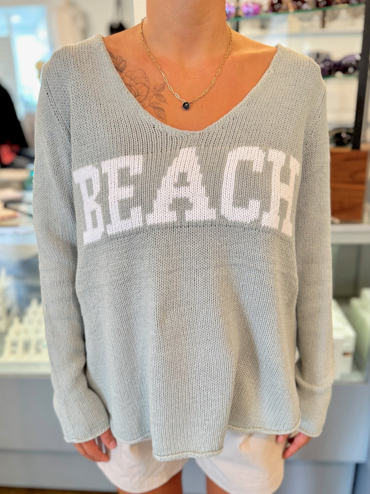Front of Beach Sweater in Sage