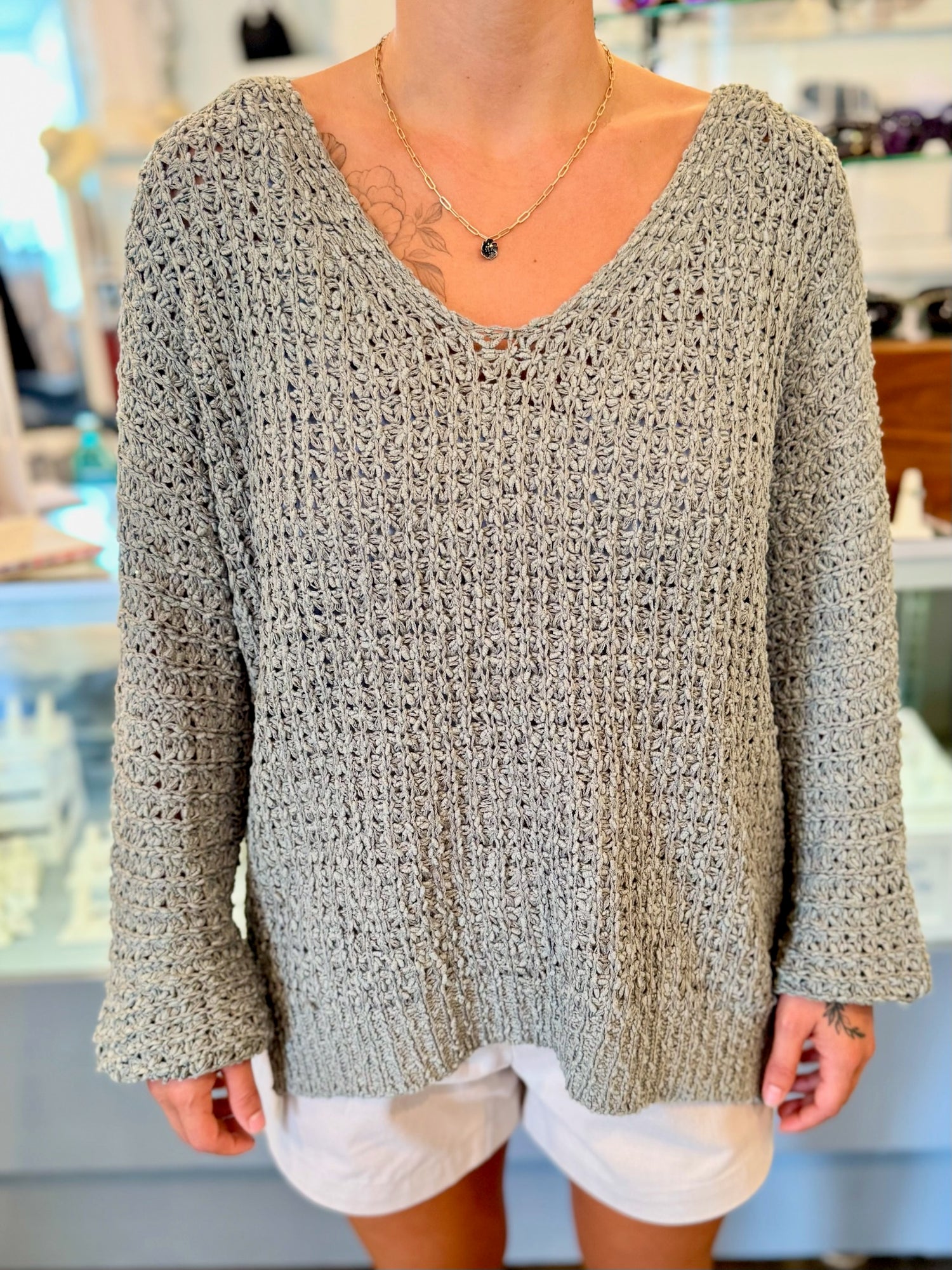 Front of Rosie Sweater in Green 