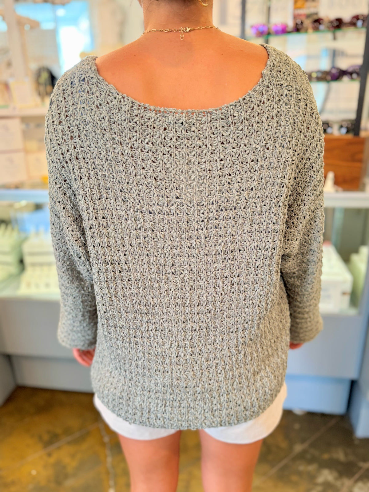 Back of Rosie Sweater in Green 
