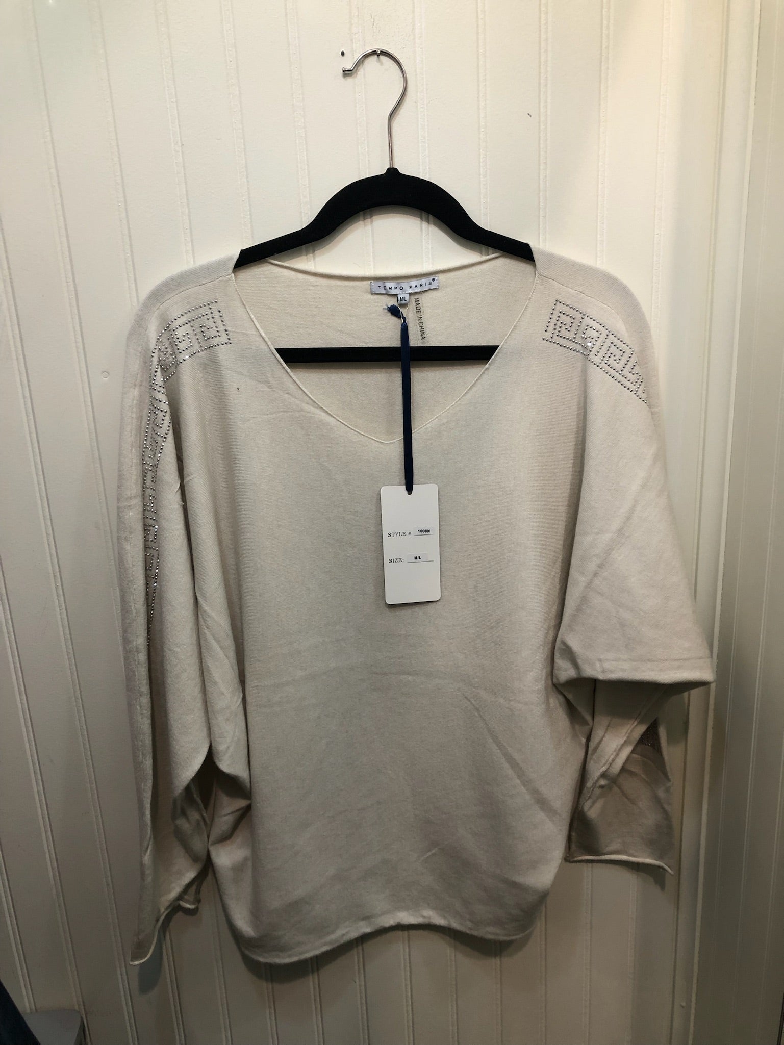 Margie Sweater - beige w/ rhinestones