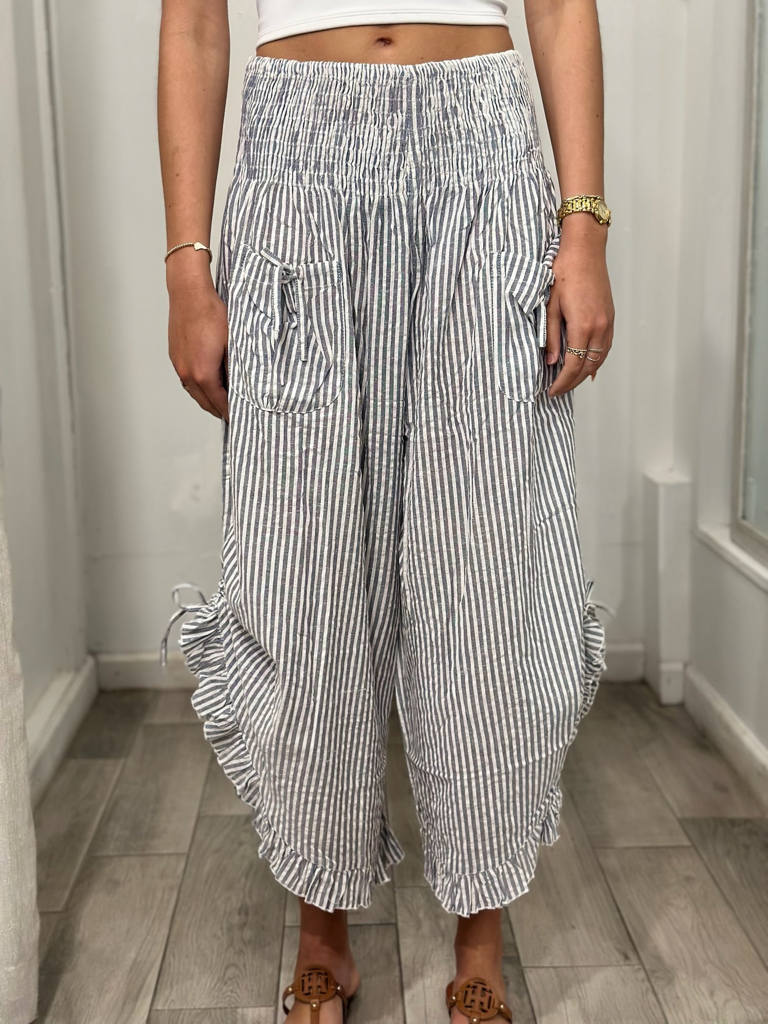 front view of woman wearing pants 