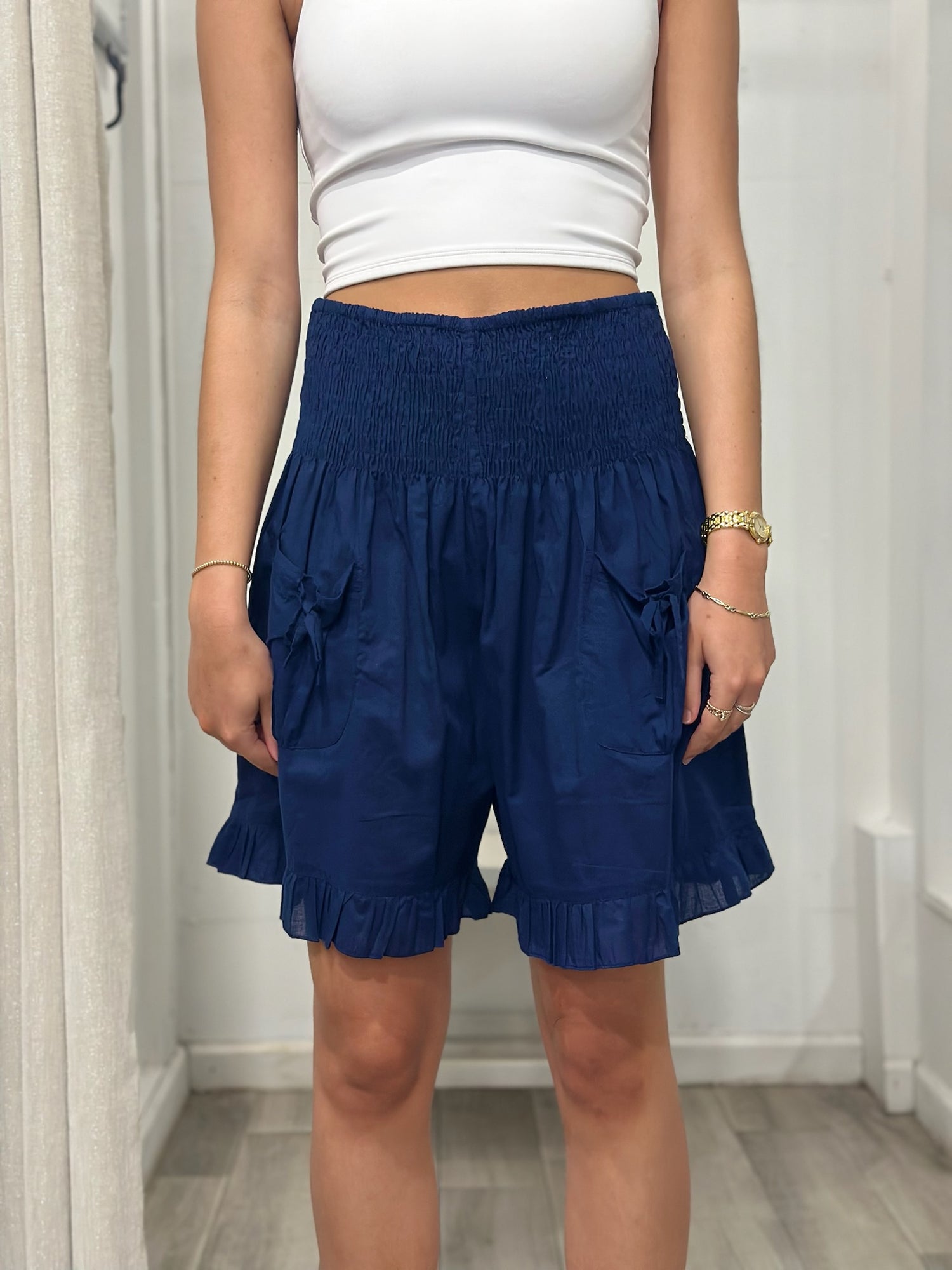women in one size navy shorts