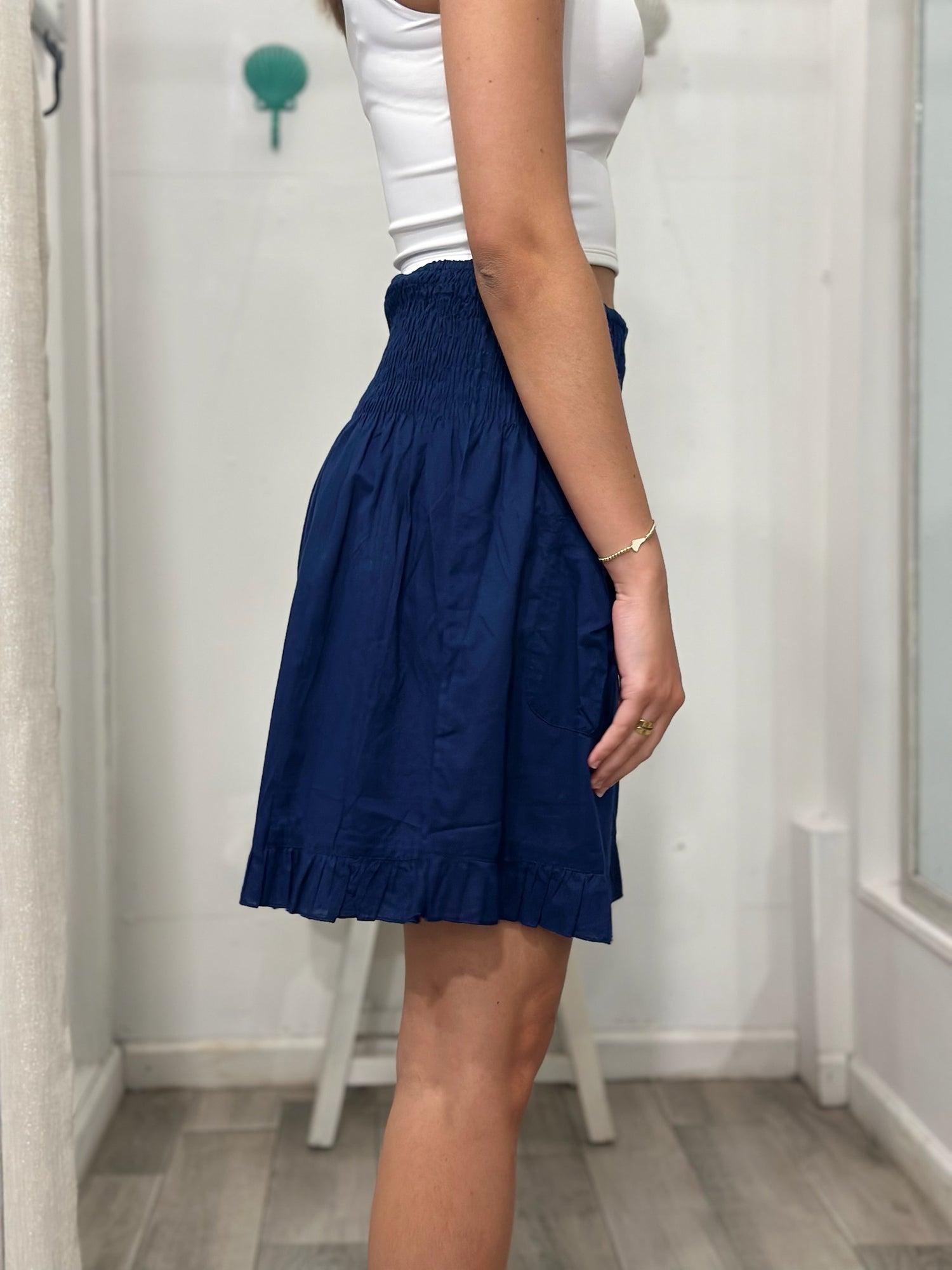 side profile of women wearing shorts