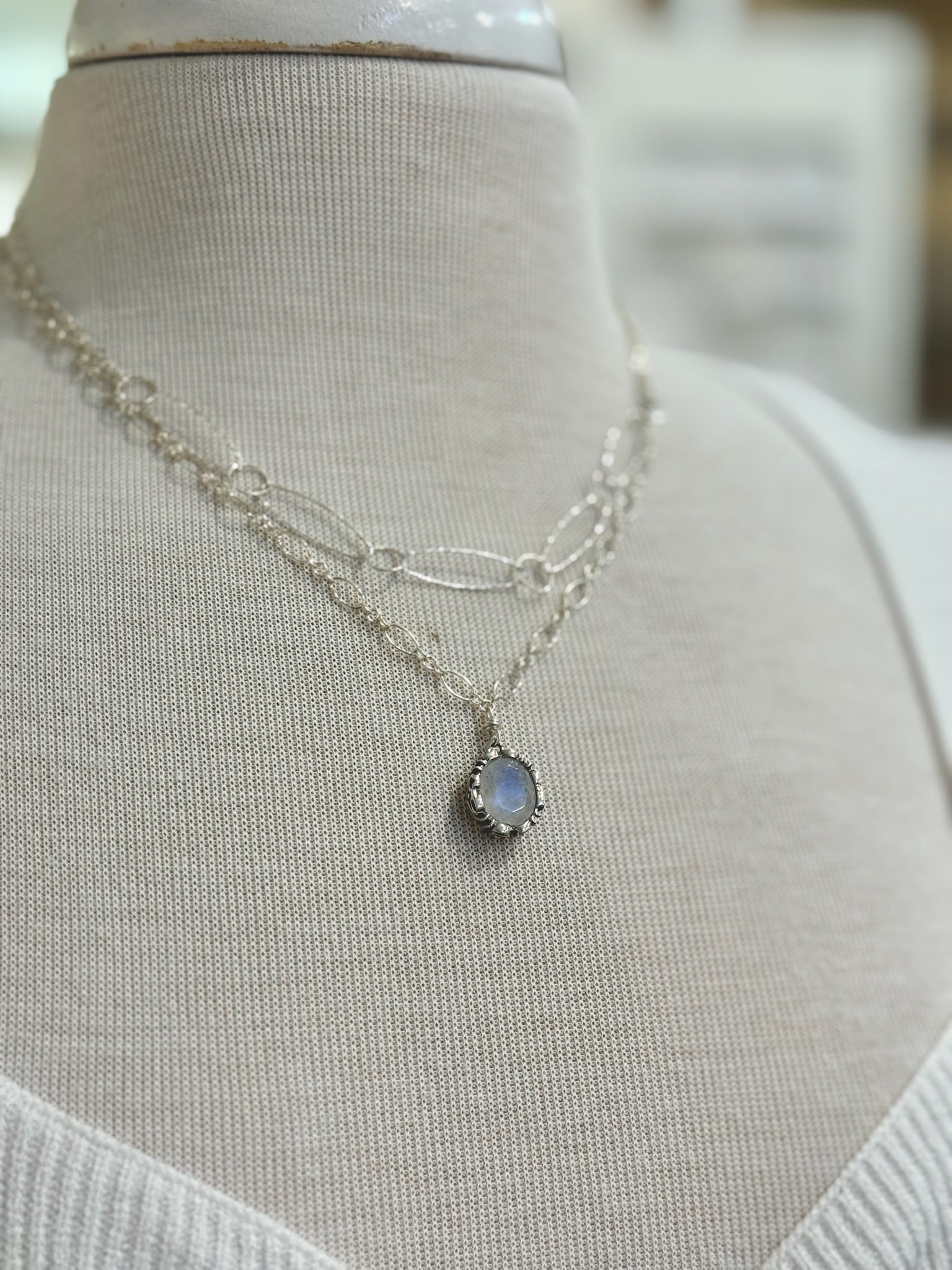 Necklace layered with the use of magnetic layering clasp.