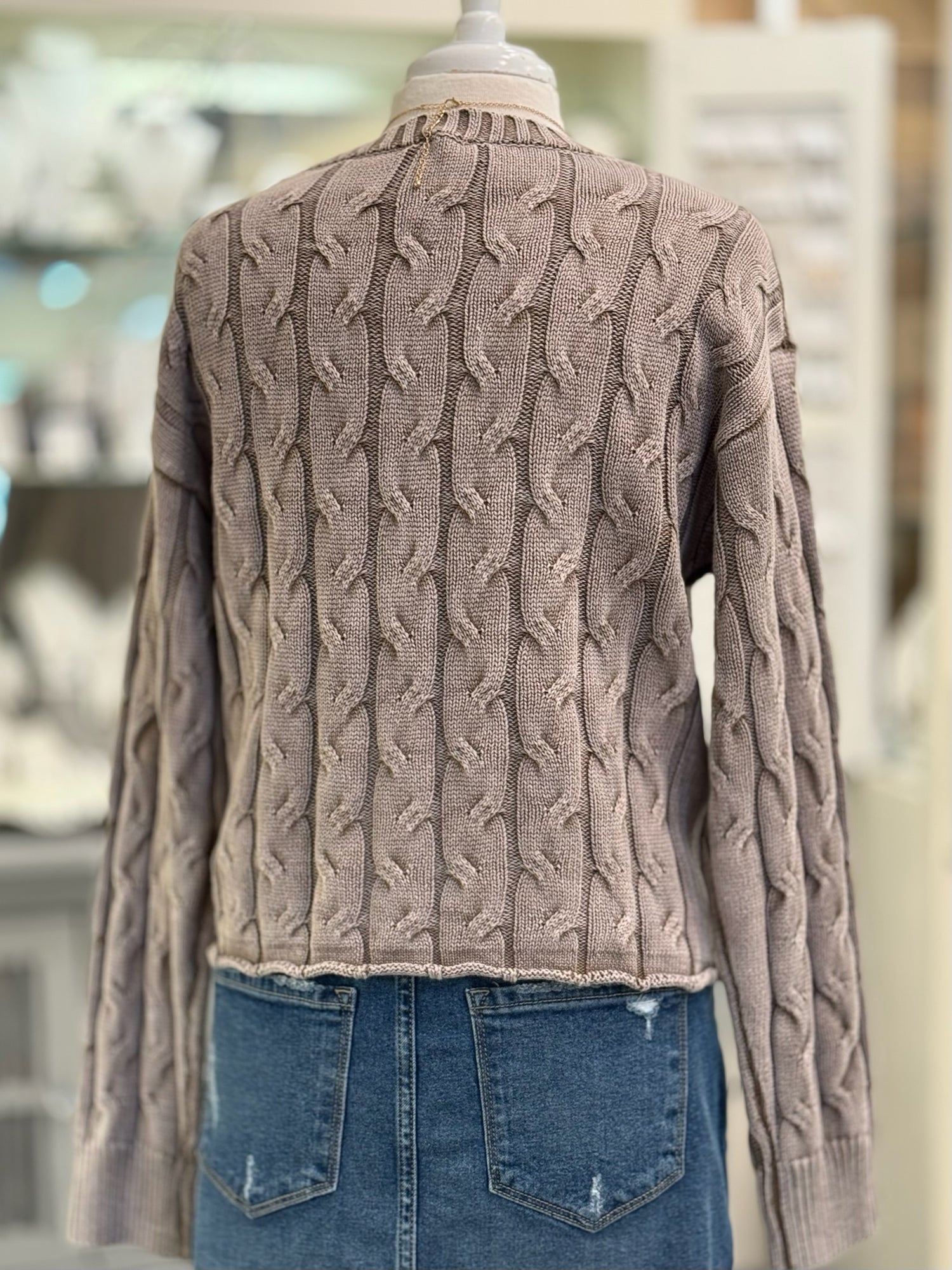 Mandy Mineral Wash Crop Sweater in Brown