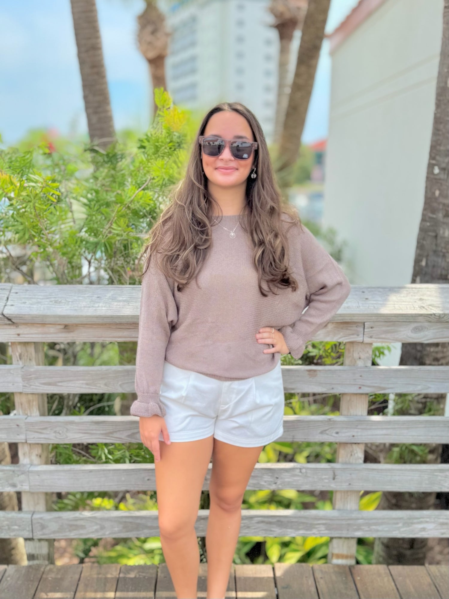 Taupe knit sweater outfit