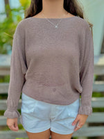 Taupe knit sweater front view