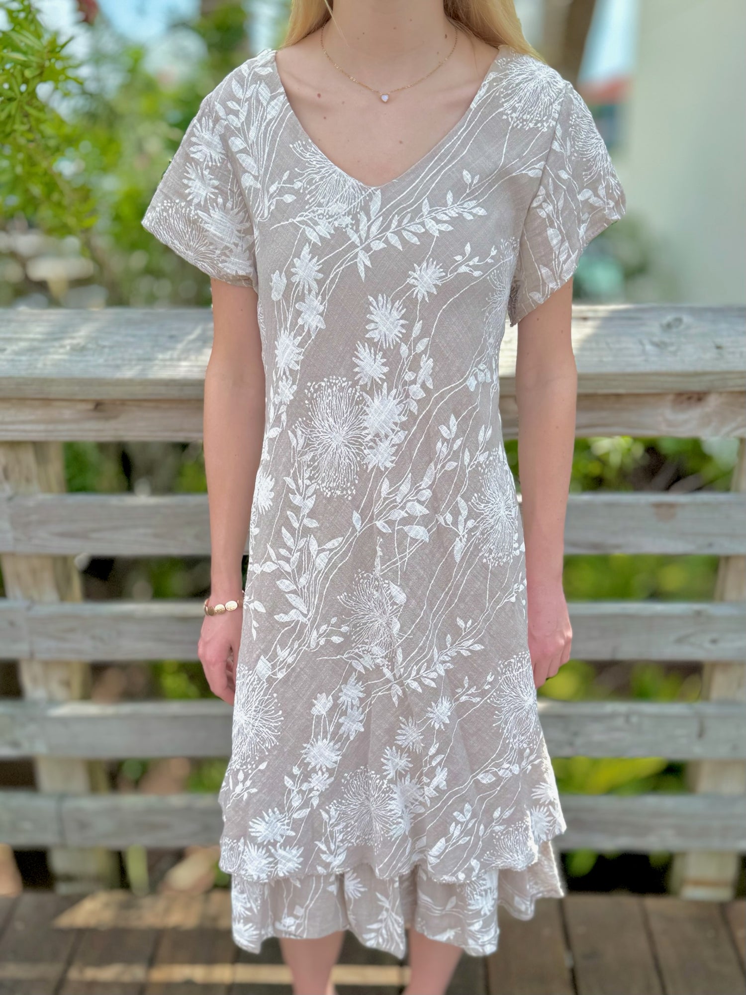 Misty floral dress in beige front view