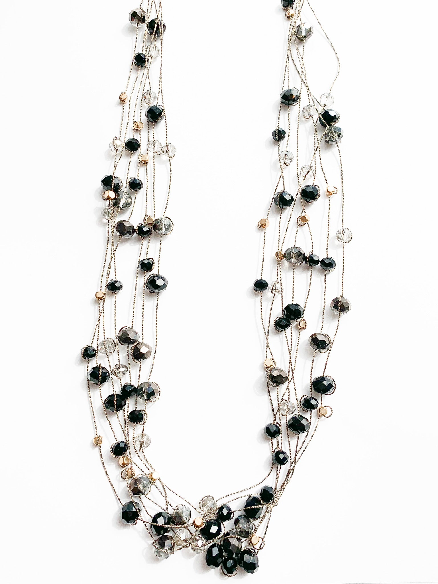 long necklace with black rhinestones 