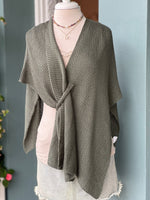Olive green knit Italian wrap shown styled
