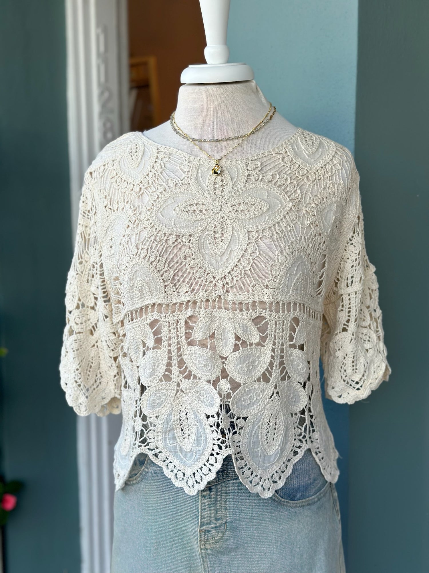 Beige Lace top at Ardor Boutique is one size 