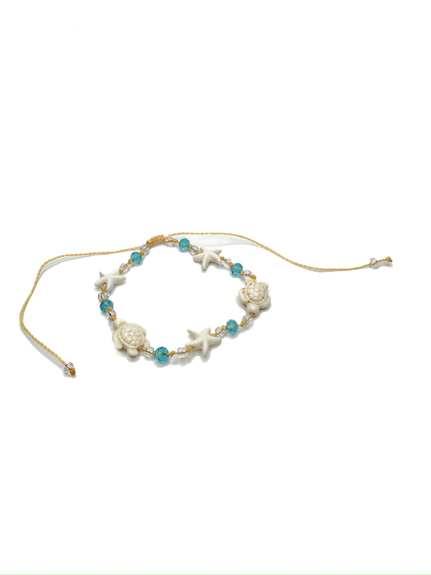 starfish and turtle anklet with aqua beads