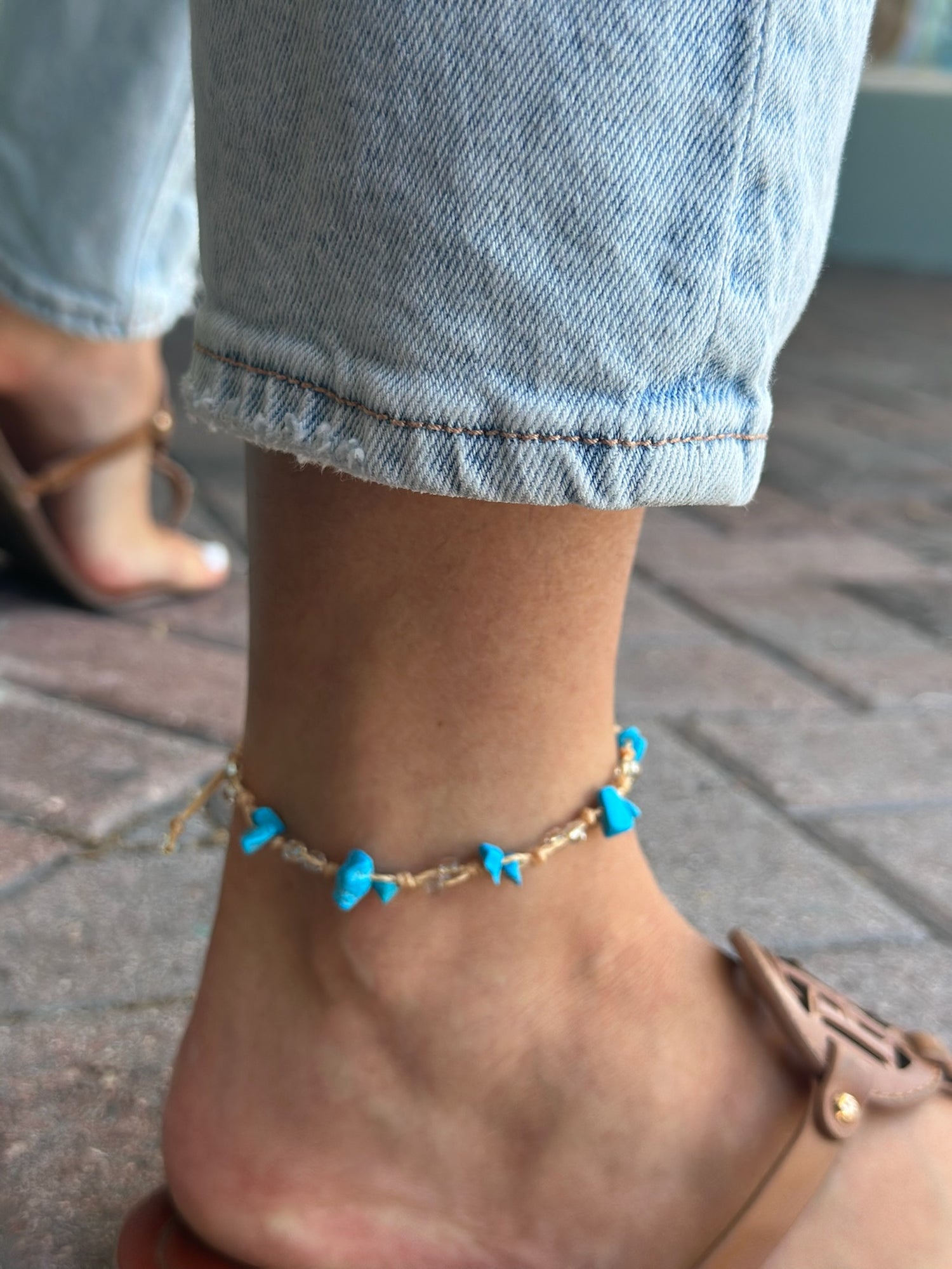 Turquoise stone chip anklet