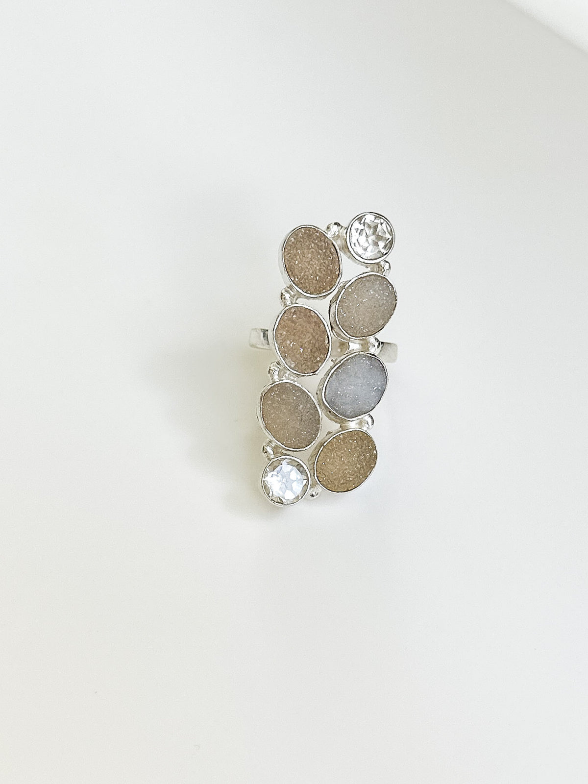 large 6 druzy handmade sterling ring
