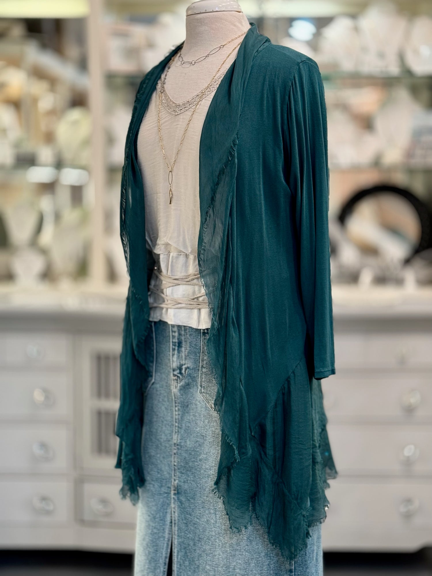 Clara Silk Cardigan in Peacock Green