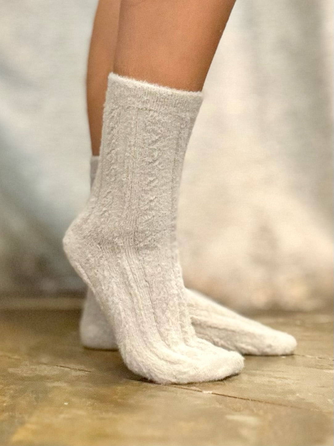 view of soft beige socks