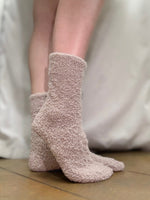 model view of cozy socks