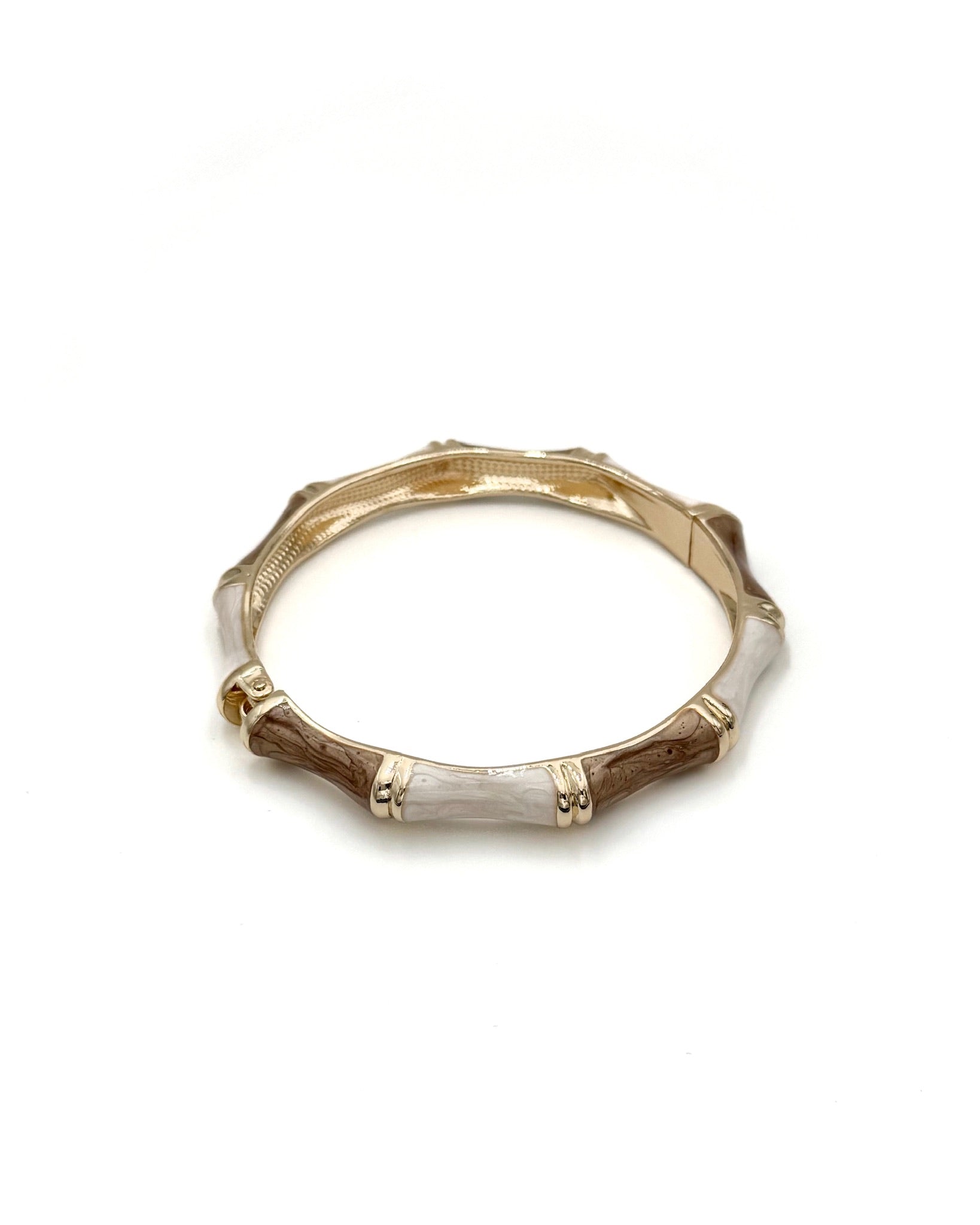 "Slim enamel bangle with bamboo-inspired gold accents"