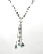 Colette amazonite and freshwater pearl necklace against a white background