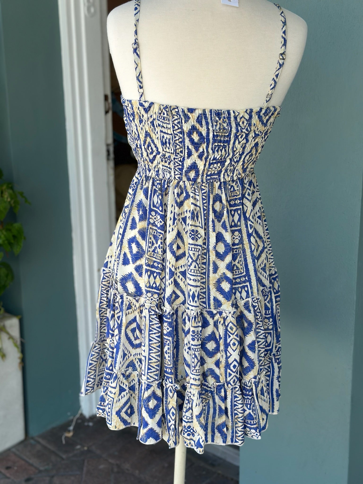 Trina Dress In Blue Aztec Print L