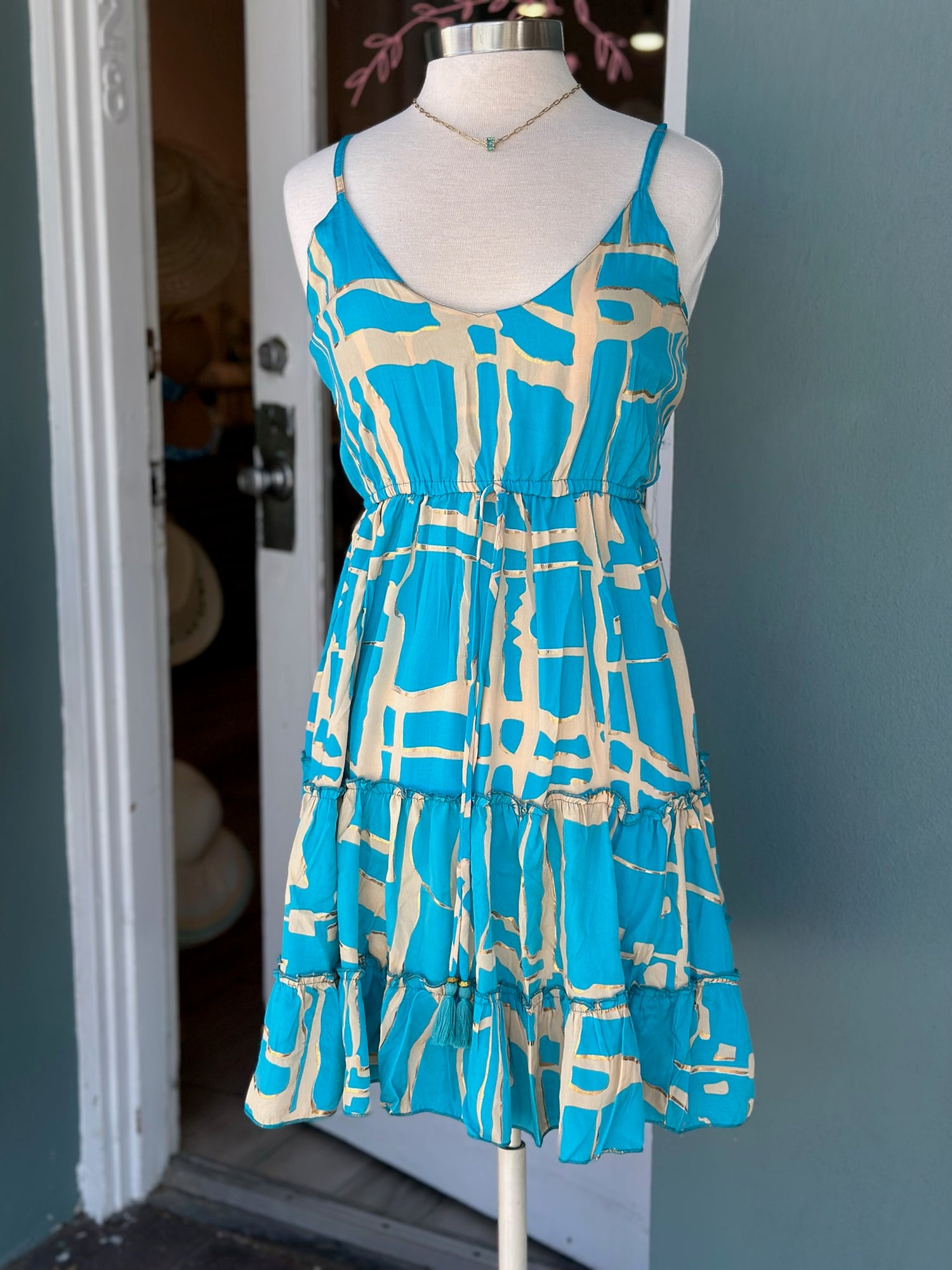 Gold and  Caribean blue Dress