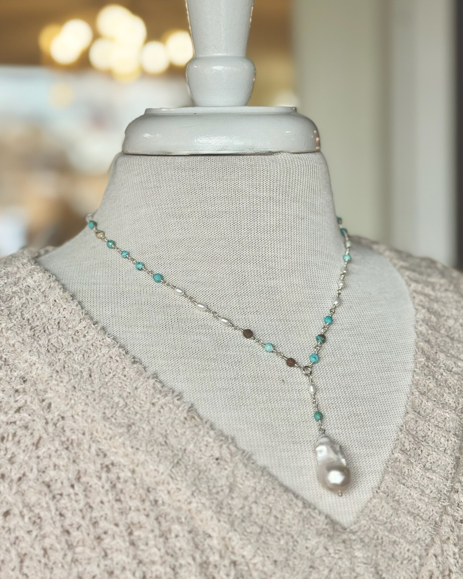 Sofia Biwa Pearl and Amazonite Necklace