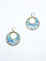 blue and white beaded hoop earrings