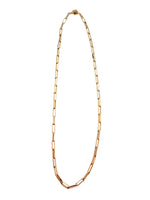 Gold rectangular link chain necklace.