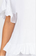 White blouse with ruffled sleeves on a white background