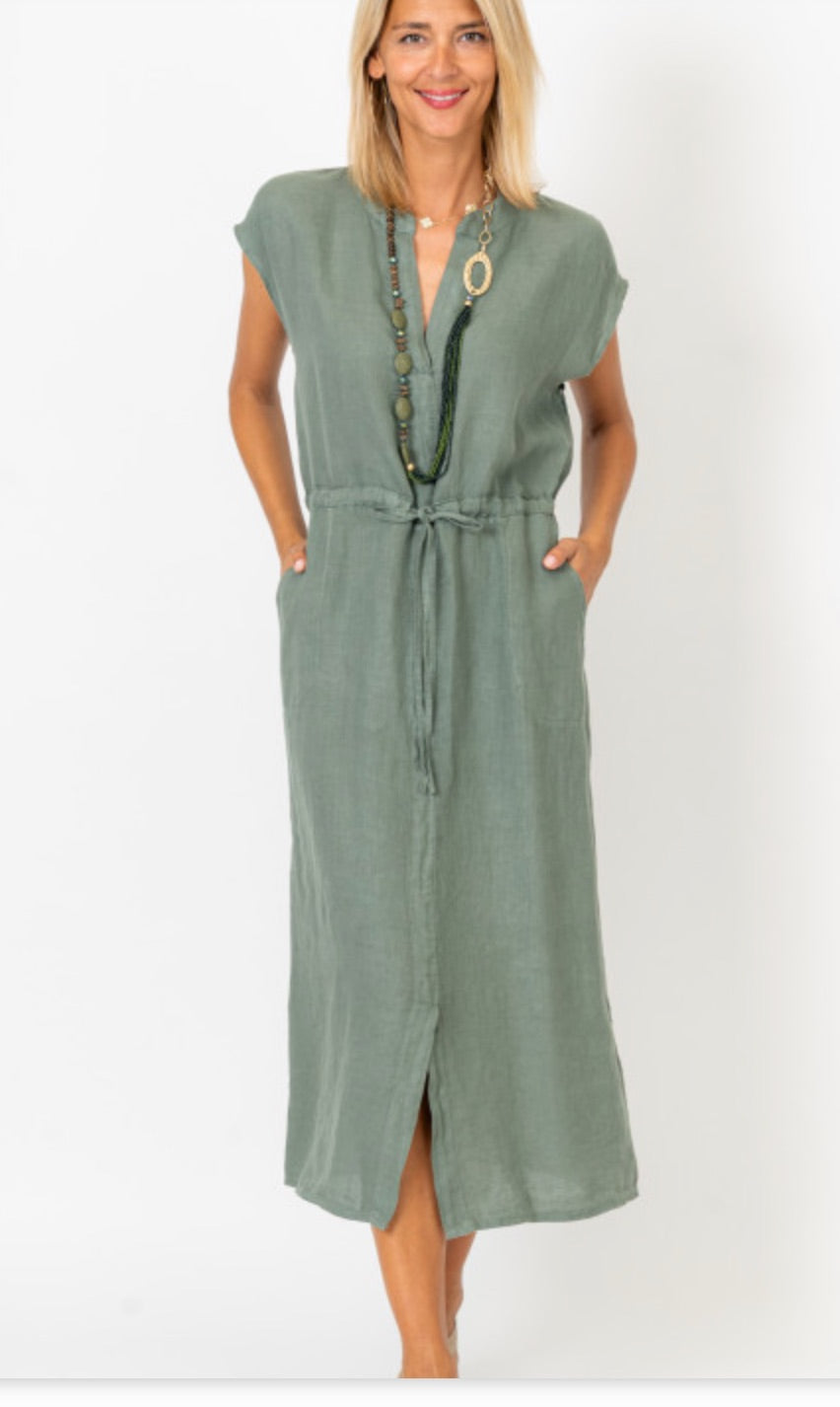 Sharon Linen Dress in Olive