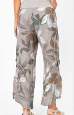Back view of the Catherine Linen Pants in mocha floral highlighting the relaxed fit and allover leaf print.