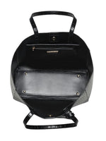 Black tote bag on a white background