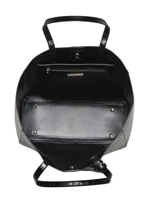 Black tote bag on a white background