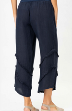 navy italian pants shown on a woman 