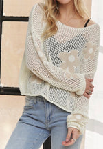 Ivory flower crochet sweater