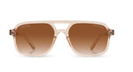 Camp Eyewear Grateful Dead Forever unisex sunglasses with a translucent champagne frame, walnut wood temples, and brown gradient polarized lenses.