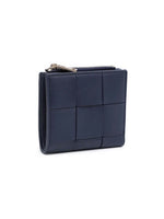 Navy woven wallet on a white background