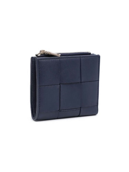 Navy woven wallet on a white background