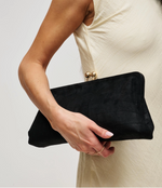 Kristin Faux Suede Clutch in black, Ardor Boutique. 